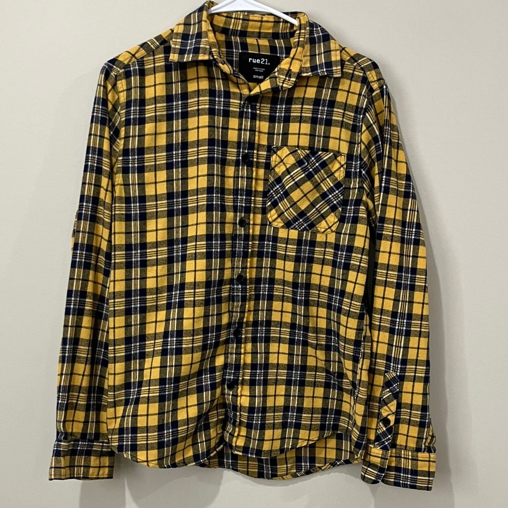 Men's Yellow and Black Plaid Shirt